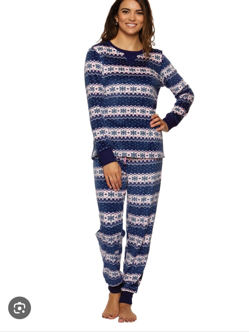 Felina Women's Geometric Pajama Set Blue & Pink Medium Velvet Feel